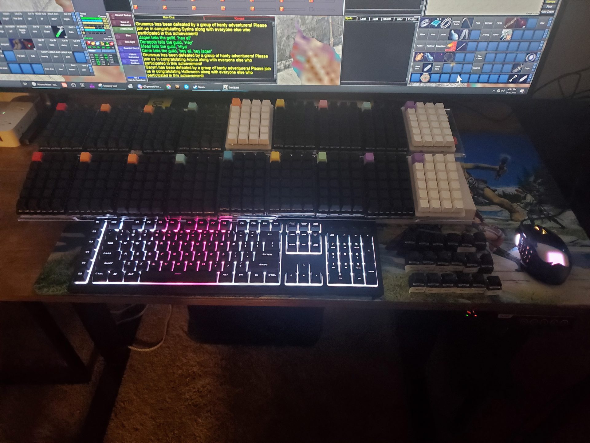 Full array of macro switch pads on the desk in front of the main keyboard